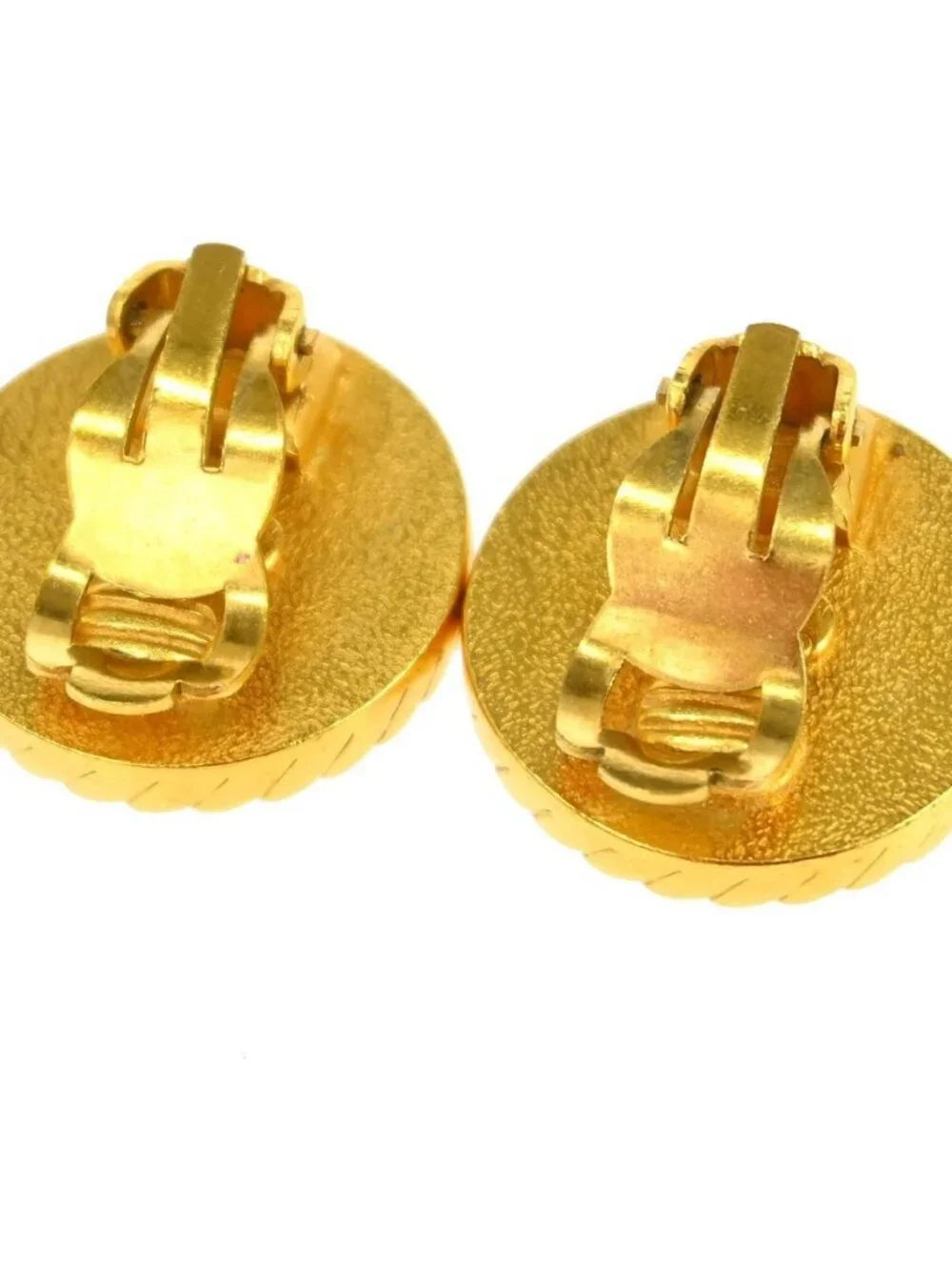 Chanel Button Earrings Clip-On Black Gold 97P NQ06212
